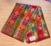 Multicolor Checked Soft Silk Saree with Golden Zari and Peacock Border
