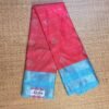 Coral Pink Soft Silk Saree with Blue Zari Border
