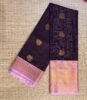 Deep Maroon Kanjivaram Silk Saree with Golden Buttas & Pink Border